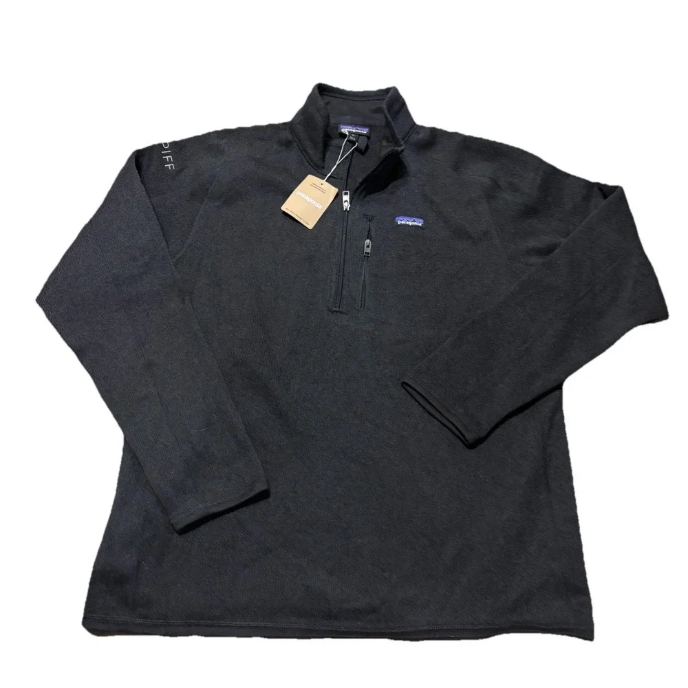 NWT Patagonia Mens XL Better Sweater Quarter Zip Black Logo Outdoor Fleece